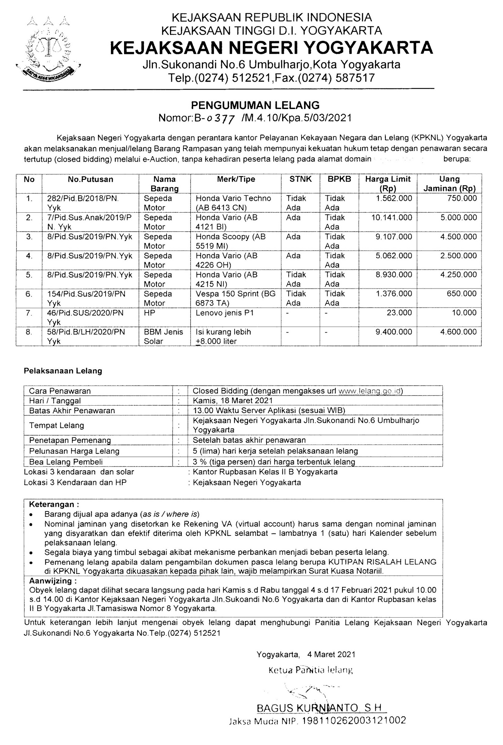 Pengumuman Lelang 2021 1